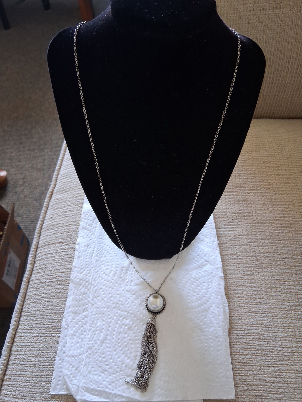 Silver Pearl Tassel Pendant Necklace